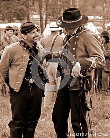 Rebel Officers Talking at the Rebel Encampment at the â€œBattle of Libertyâ€ - Bedford, Virginia Editorial Stock Photo